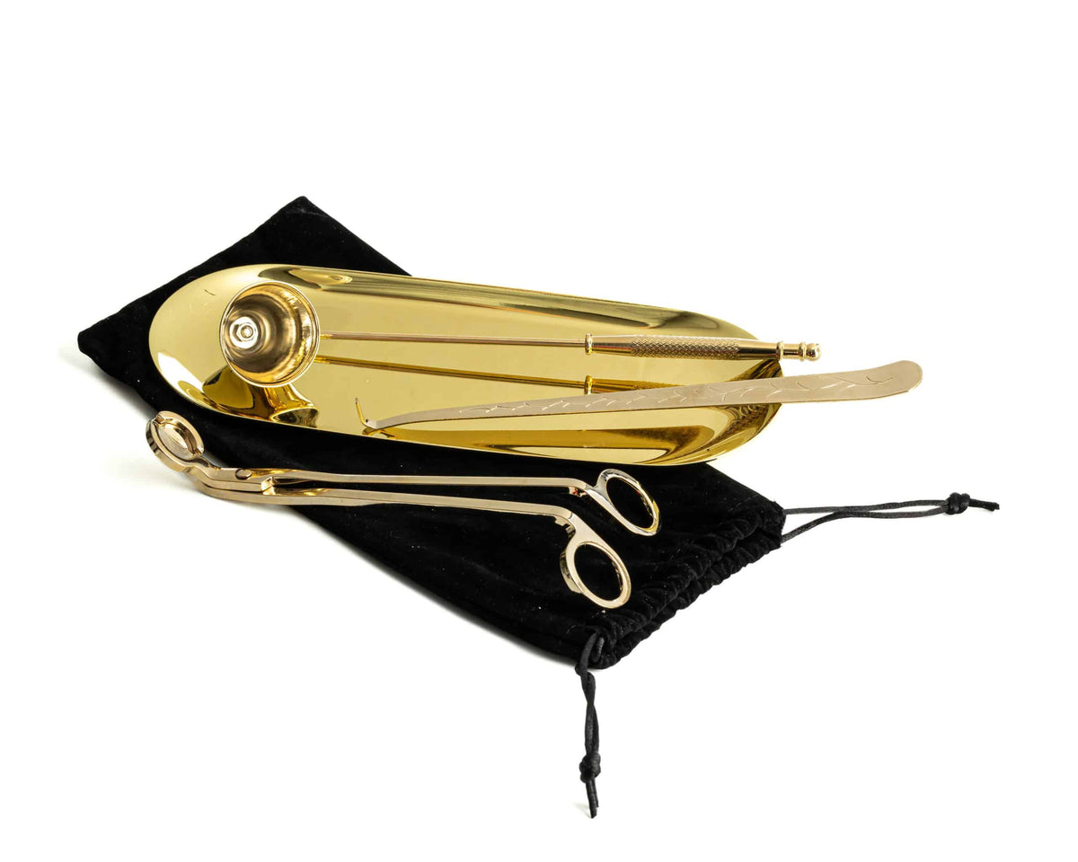 Gold-plated candle accessory set