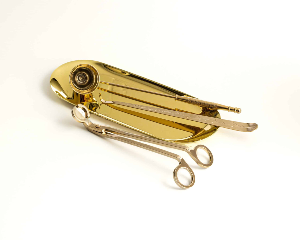 Gold-plated candle accessory set