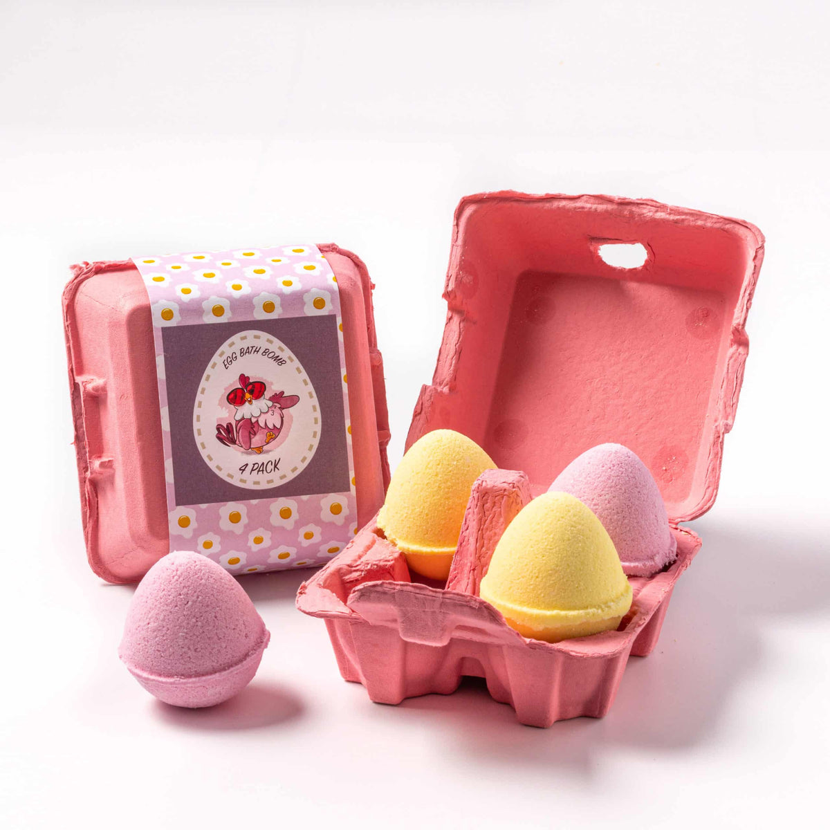 An egg carton with happy bath bombs