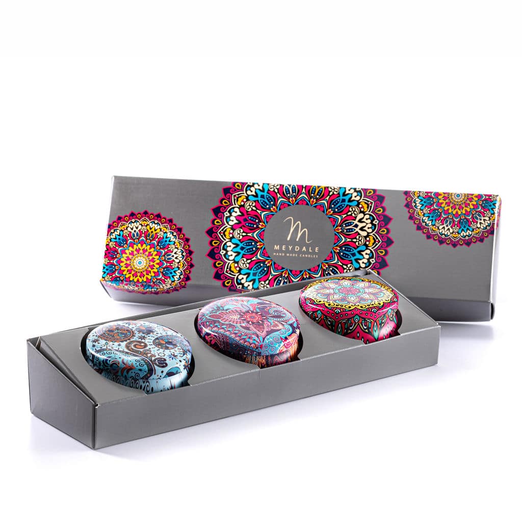 Set of 3 Mandala Tin Soy Candles