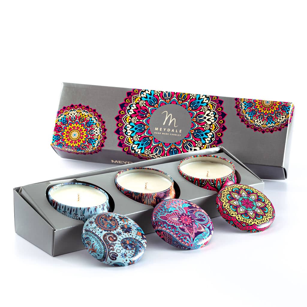 Set of 3 Mandala Tin Soy Candles