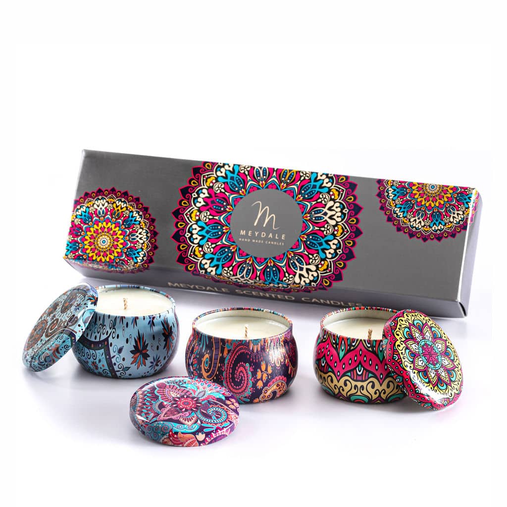 Set of 3 Mandala Tin Soy Candles