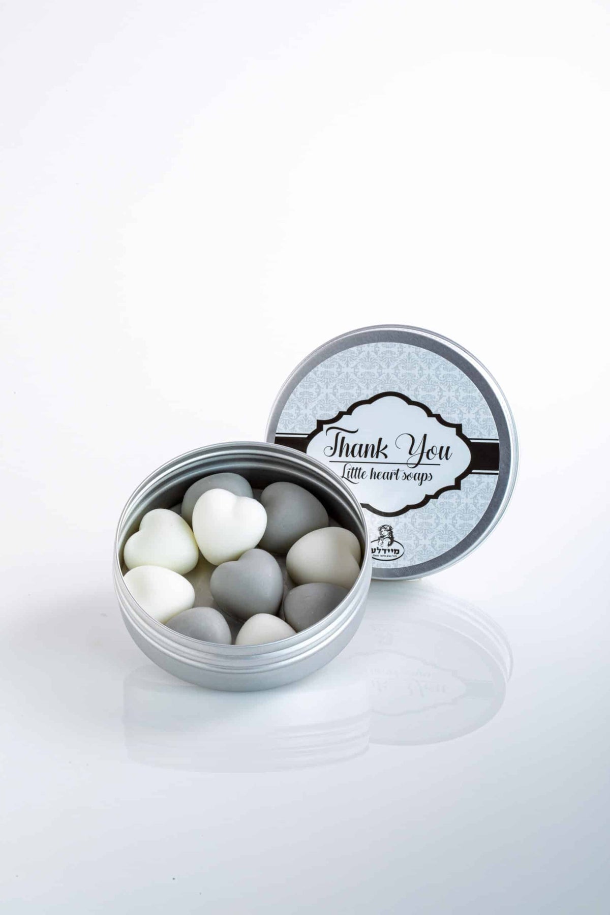 Metal round box with heart-shaped soaps - THANK YOU