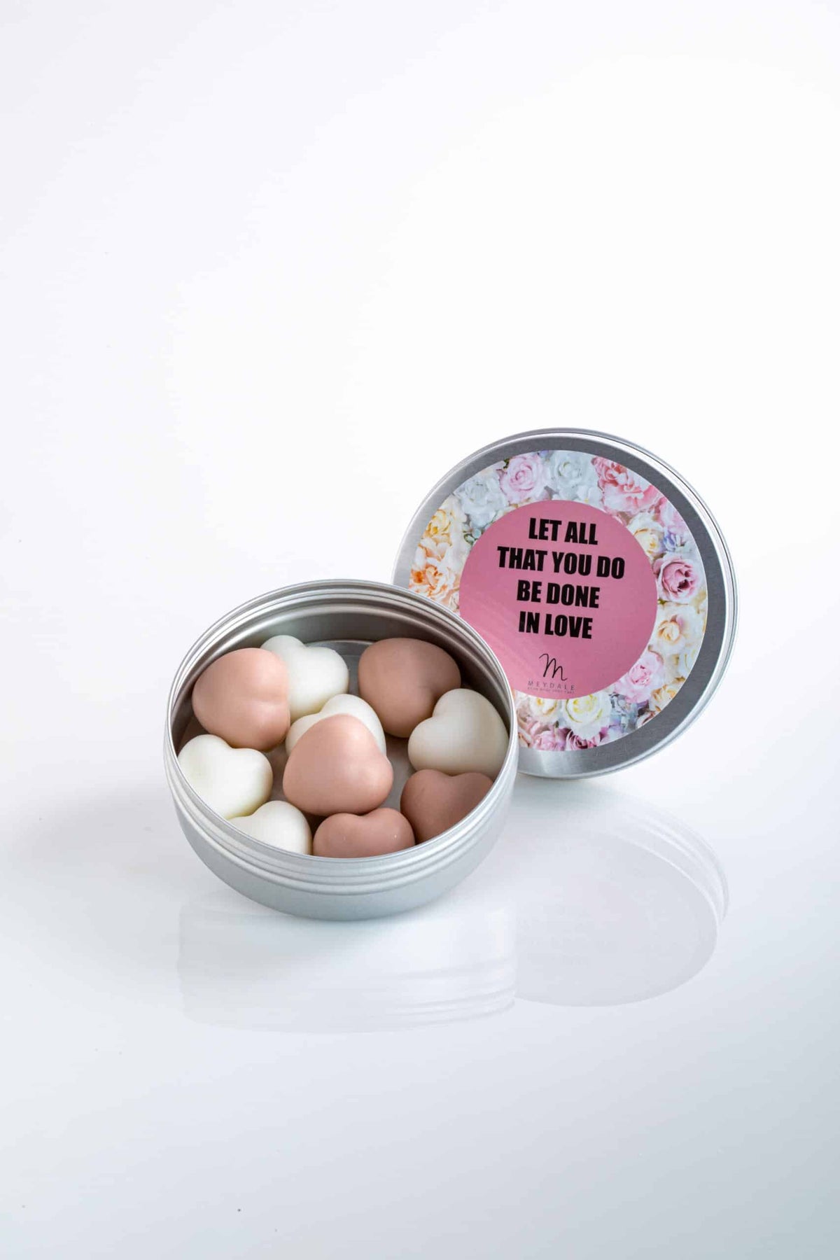 Heart-shaped Soaps in a Round Metal Tin - Do Everything with Love