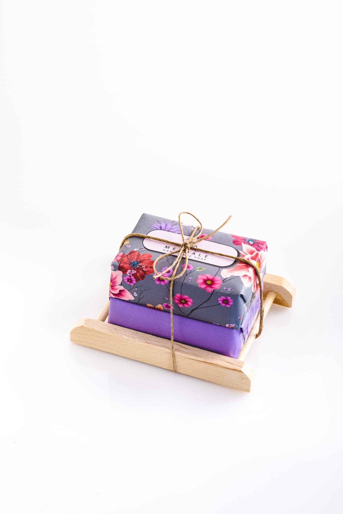 Two bath soaps with soap dish set - grey floral model