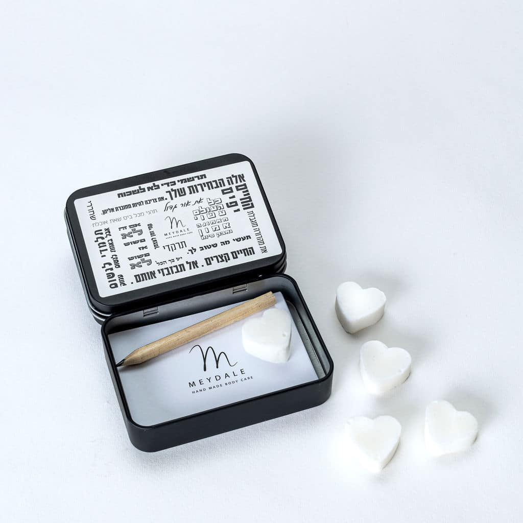 A box of memo pads with soap hearts to scent the pages and a pencil - jot it down so you don't forget