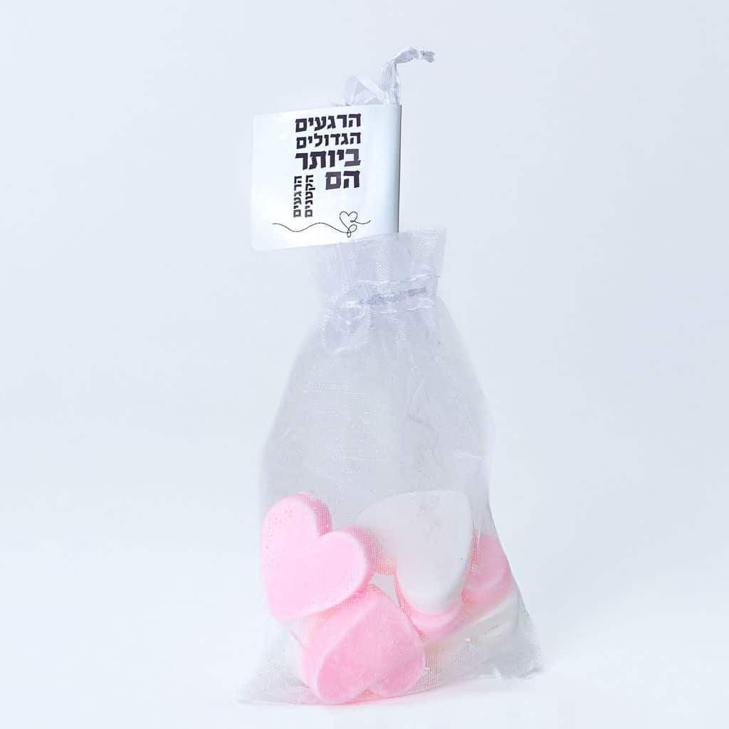 Organza bag, 7 hearts, pink and white