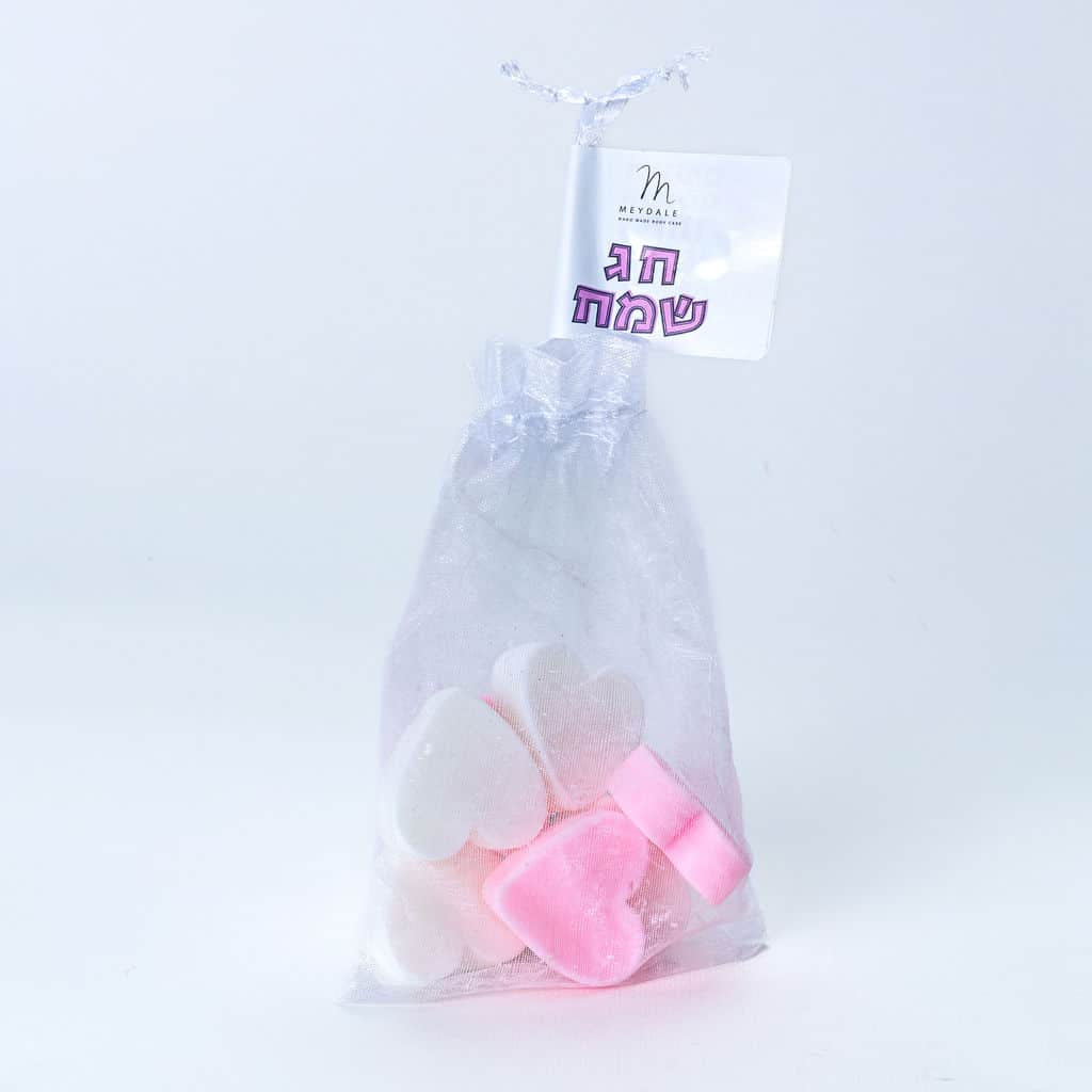 Organza bag, 7 hearts, pink and white