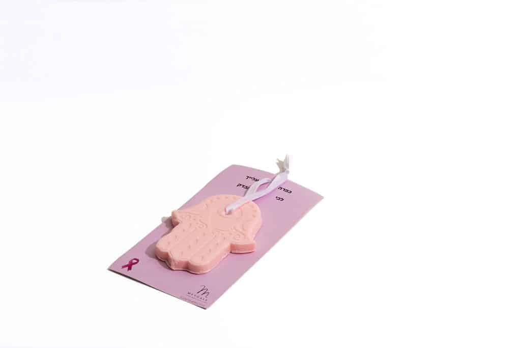 Hamsa soap accompanied by a "Go Get Checked" card - Breast Cancer Awareness Month