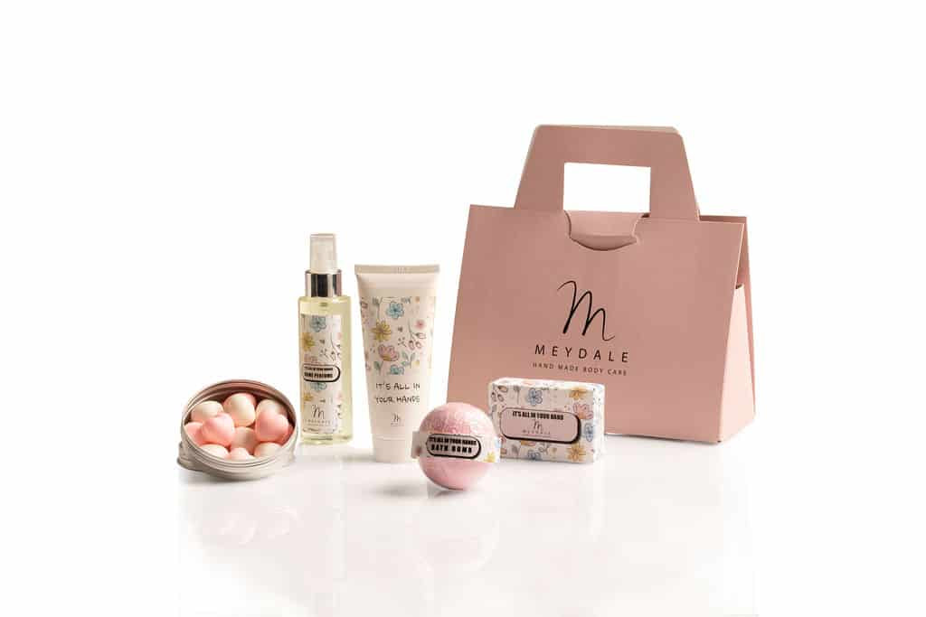 Festive Floral Gift Set - Pink, packaged in a handbag box