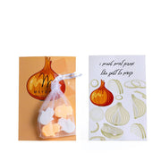 Greeting card with soap - a recipe for a good life - sauté an onion