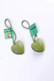 Heart-shaped soap with glitter and a matching rope, with a Rosh Hashanah greeting card - Stone Green