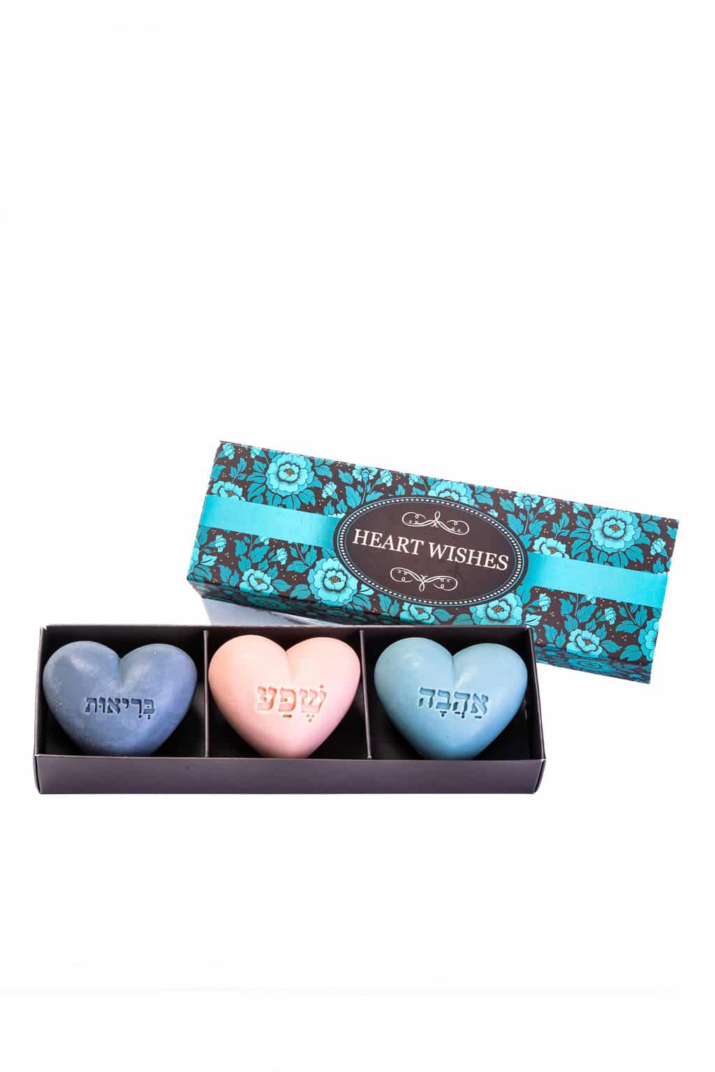 Heart-shaped Soap Set - "Words from the Heart" - Blue and Brown Floral Design